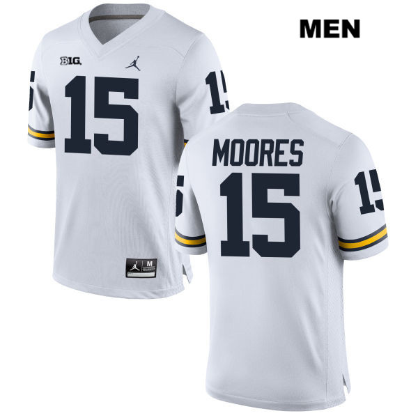 Men's NCAA Michigan Wolverines Garrett Moores #15 White Jordan Brand Authentic Stitched Football College Jersey EX25R26CJ